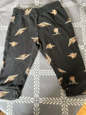 Pekkle Black Kids Bottoms with Brown Character Print size 12mths